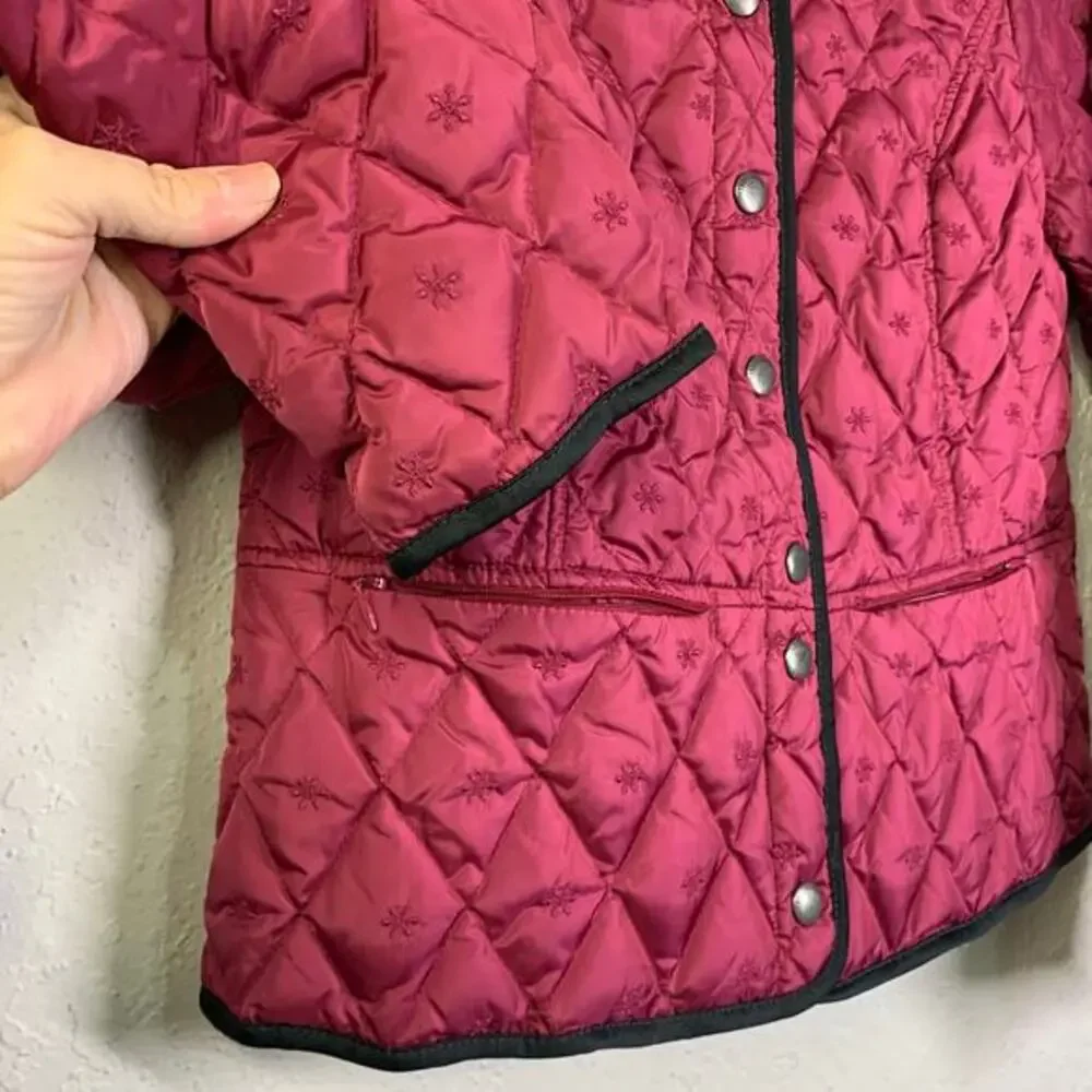 EDDIE BAUER Jacket Barn Coat Goose Down Quilted Snap Closure Zip Pockets Fushia‎